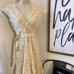 Monteau Flower Cap Sleeve Dress with Wrap (M)